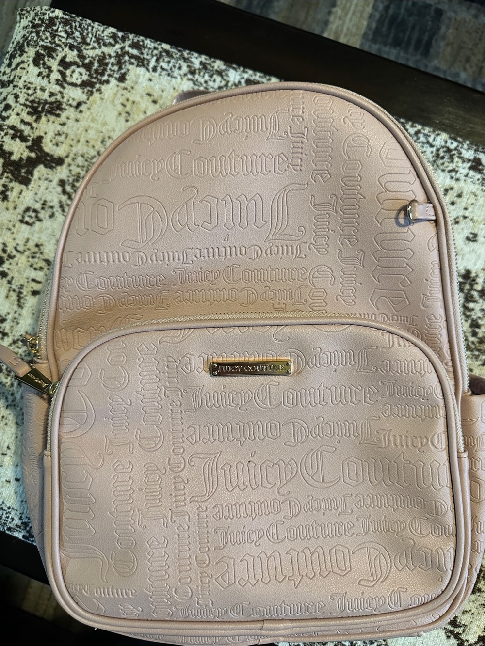 Juicy Couture Blush Embossed Logo Backpack with Gold Hardware